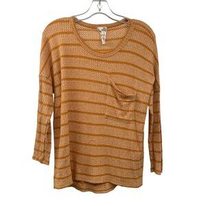 Blu Pepper Womens Striped Top Waffle Knit Long Sleeve Orange Size XS Pockets